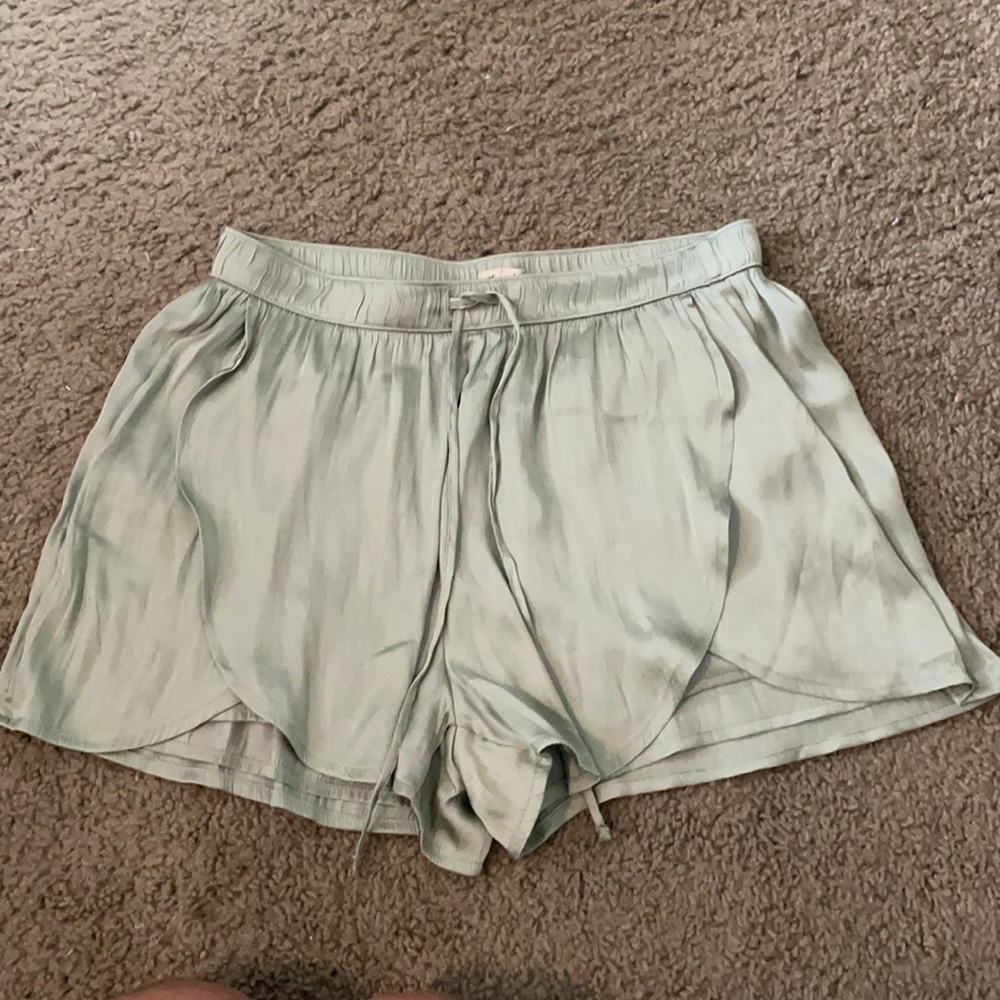 Olive green silk flow shorts